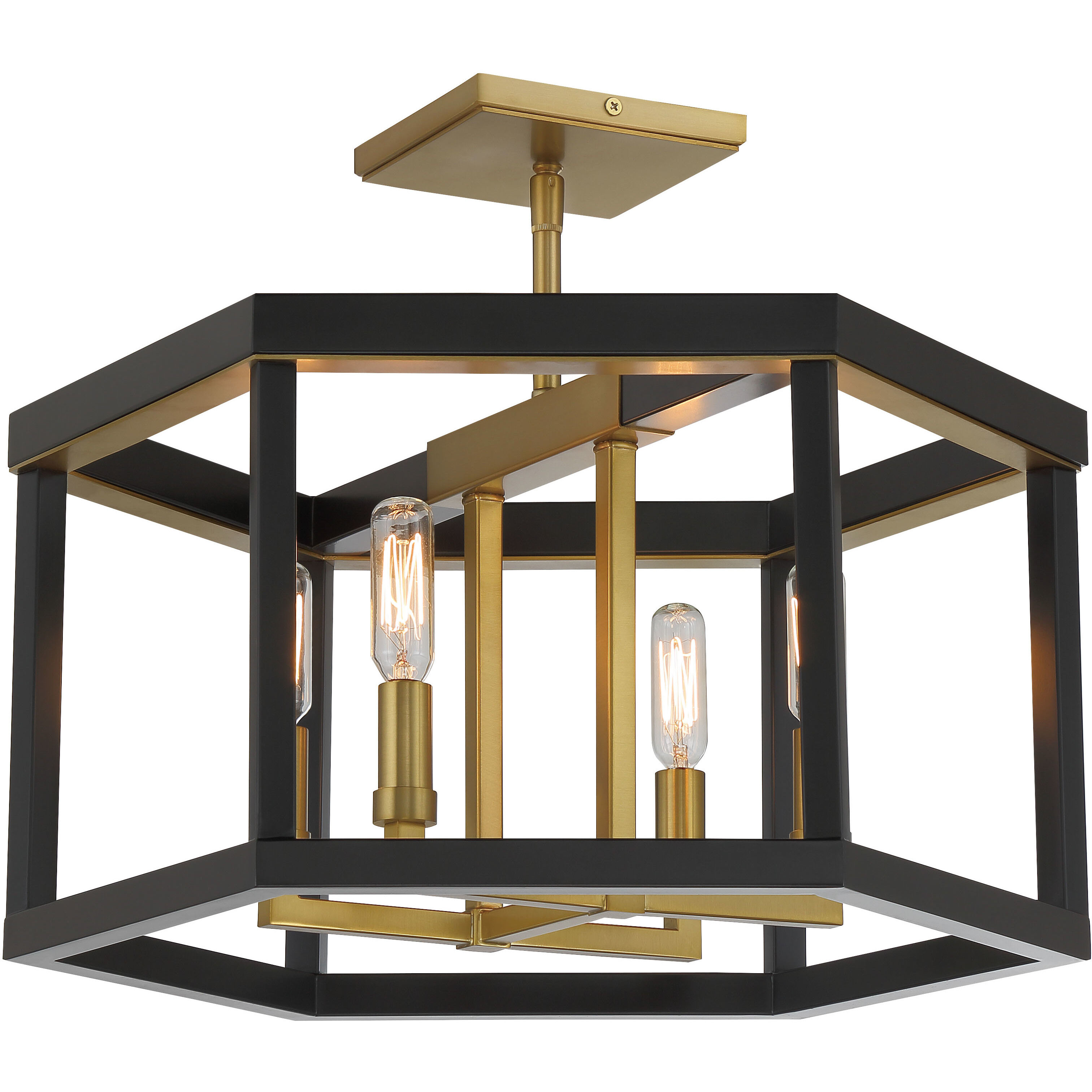 Union Estates 4 Light 18 inch Coal And Soft Brass Semi Flush Ceiling Light